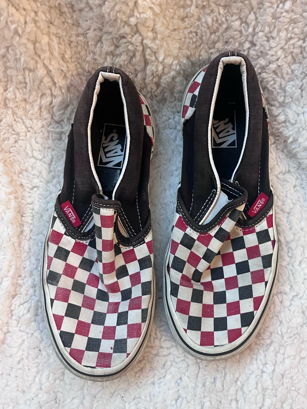 Vans Toddler Red Black White Checkered Shoes Sneakers Slip On 3.5